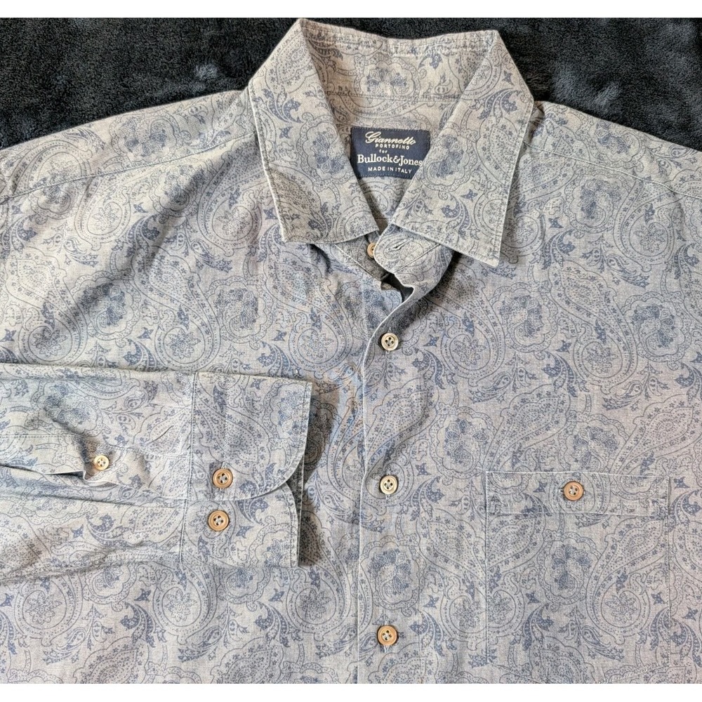 GIANNETTO Portofino Button Paisley AOP Floral Button Shirt Blue Men's XXL